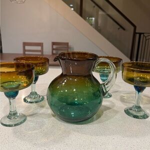 World Market Ombre Glass Pitcher and Goblet Set